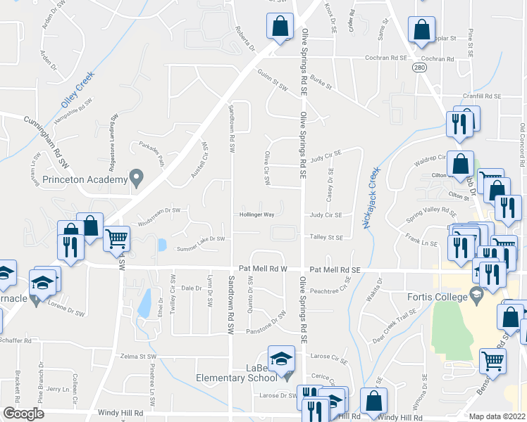 map of restaurants, bars, coffee shops, grocery stores, and more near 2095 Hannigan Trl in Marietta