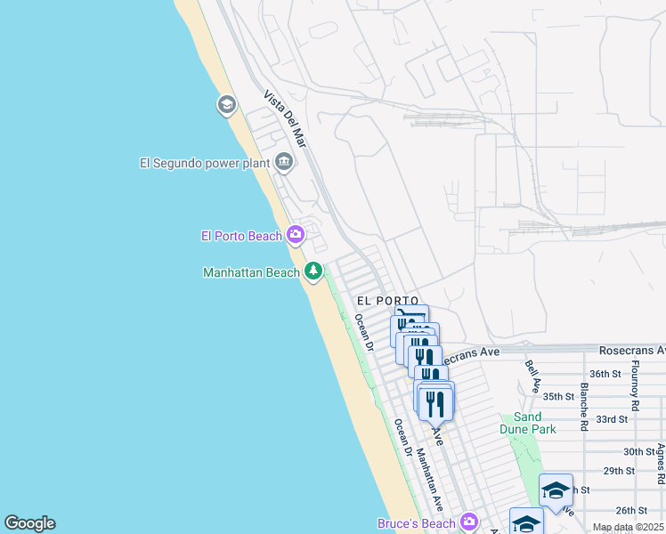 map of restaurants, bars, coffee shops, grocery stores, and more near 4320 The Strand in Manhattan Beach