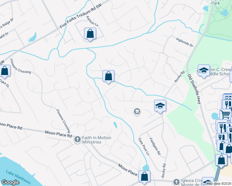 map of restaurants, bars, coffee shops, grocery stores, and more near 1749 Creek Mill Trce in Lawrenceville