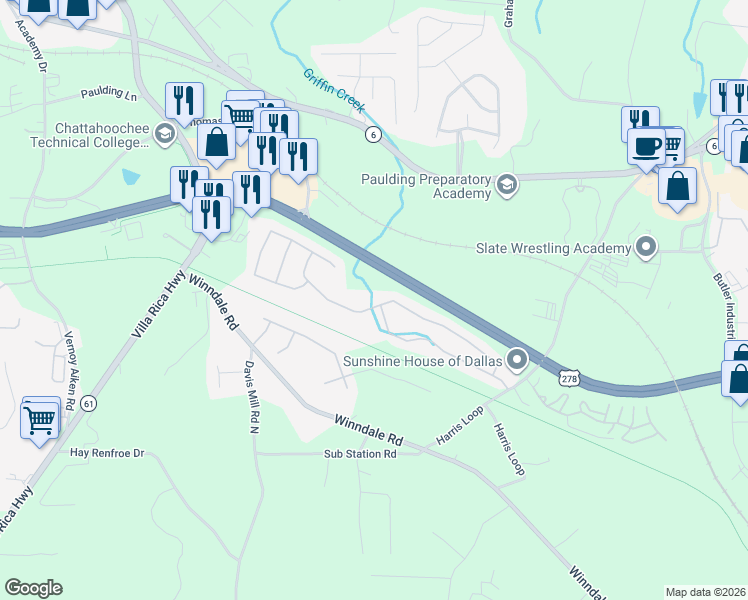 map of restaurants, bars, coffee shops, grocery stores, and more near 190 Silver Fox Trail in Dallas