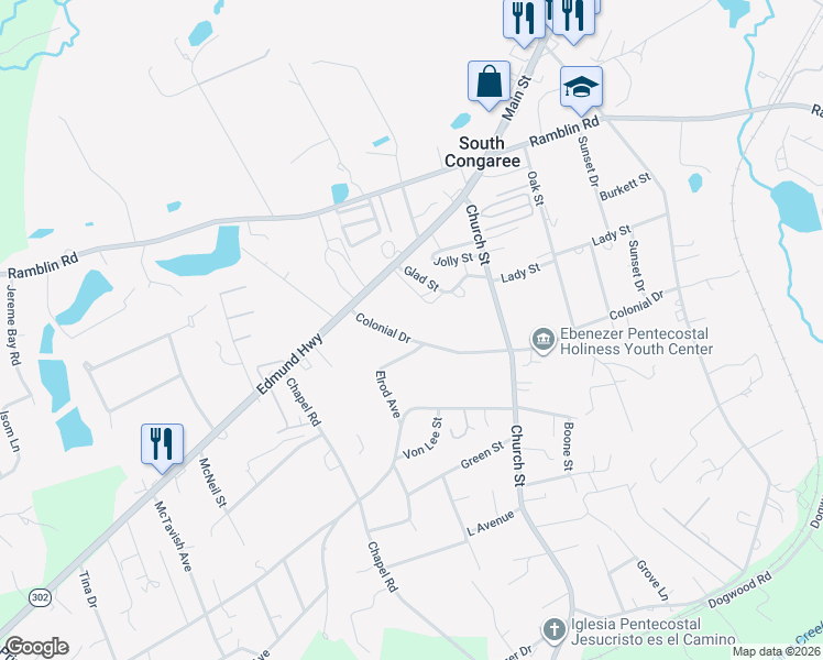 map of restaurants, bars, coffee shops, grocery stores, and more near 304 Colonial Drive in West Columbia