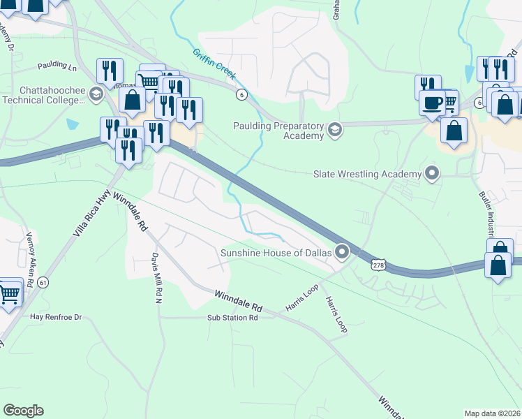 map of restaurants, bars, coffee shops, grocery stores, and more near 172 Silver Fox Trail in Dallas