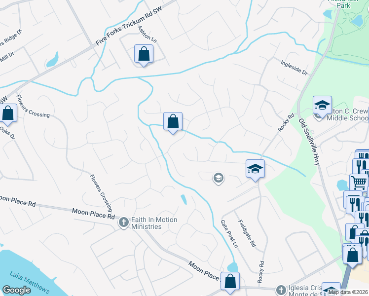 map of restaurants, bars, coffee shops, grocery stores, and more near 1749 Creek Mill Trce in Lawrenceville