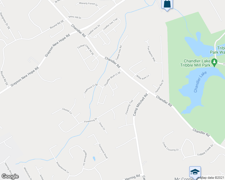 map of restaurants, bars, coffee shops, grocery stores, and more near Juniper Ives Court Southeast in Grayson