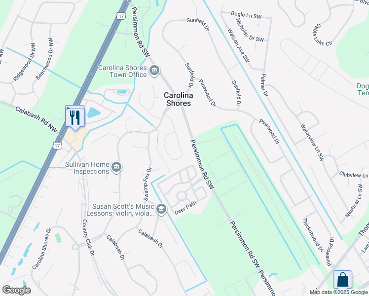 map of restaurants, bars, coffee shops, grocery stores, and more near 73 Persimmon Rd SW in Carolina Shores
