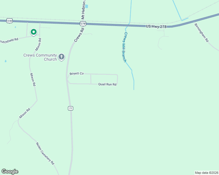 map of restaurants, bars, coffee shops, grocery stores, and more near 368-378 Quail Run Road in Sulligent