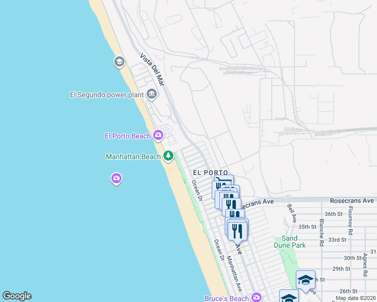 map of restaurants, bars, coffee shops, grocery stores, and more near in Los Angeles County