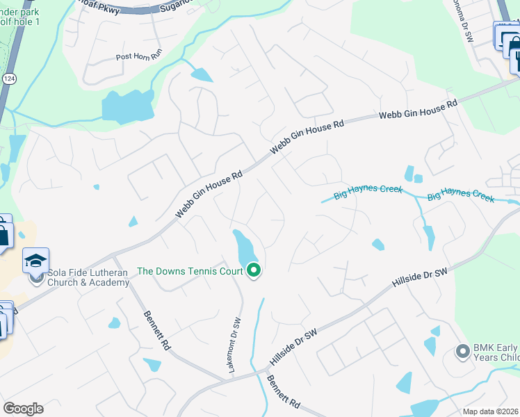 map of restaurants, bars, coffee shops, grocery stores, and more near 968 Bonniebrook Trail in Lawrenceville