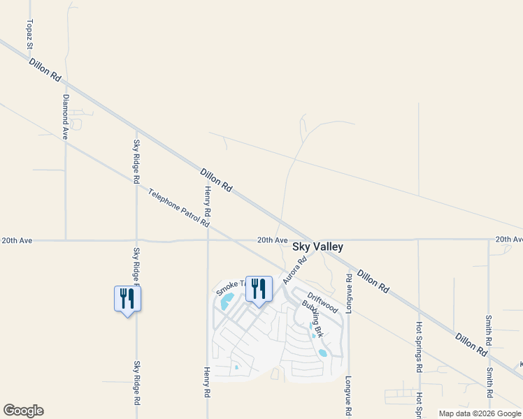 map of restaurants, bars, coffee shops, grocery stores, and more near 74565 Dillon Road in Desert Hot Springs