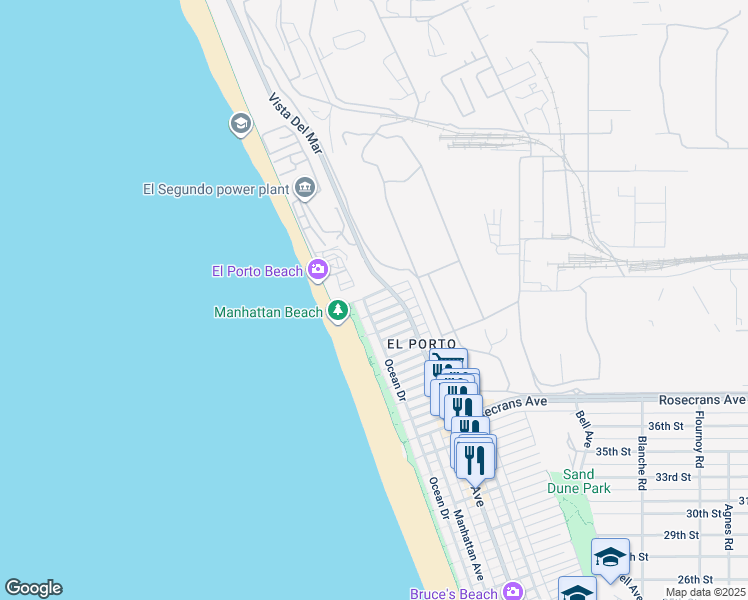 map of restaurants, bars, coffee shops, grocery stores, and more near in Los Angeles County