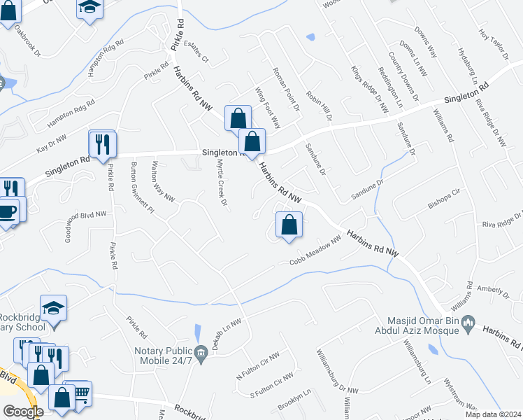 map of restaurants, bars, coffee shops, grocery stores, and more near 5855 Terremont Circle in Norcross