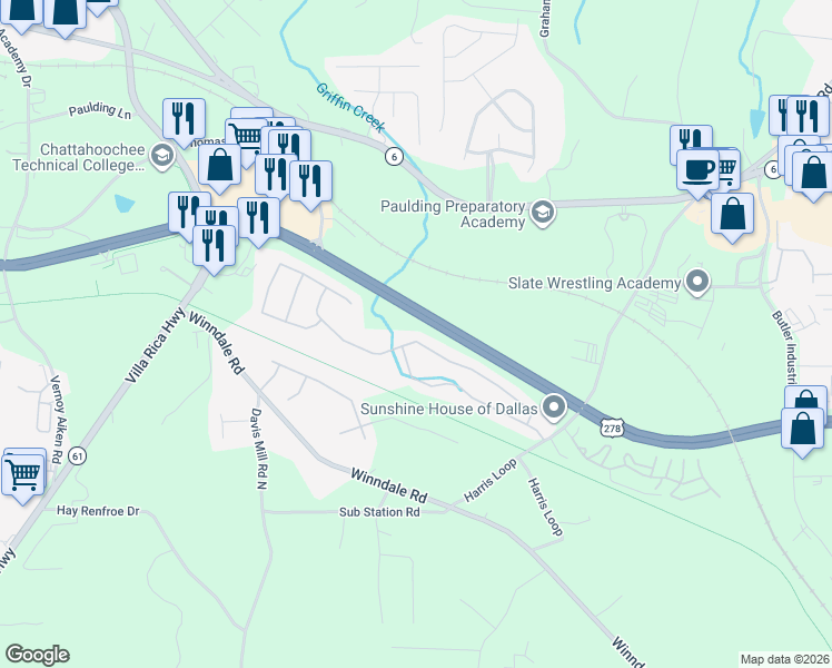 map of restaurants, bars, coffee shops, grocery stores, and more near 178 Silver Fox Trail in Dallas