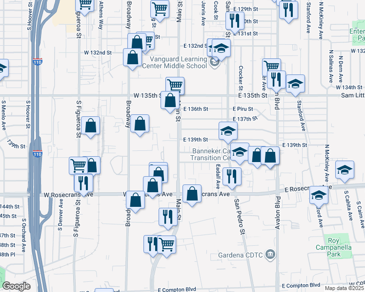 map of restaurants, bars, coffee shops, grocery stores, and more near 13914 Main Street in Los Angeles
