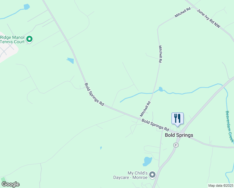 map of restaurants, bars, coffee shops, grocery stores, and more near Old Town Rd in Walton County
