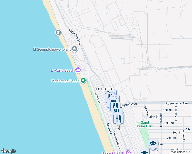 map of restaurants, bars, coffee shops, grocery stores, and more near in Los Angeles County