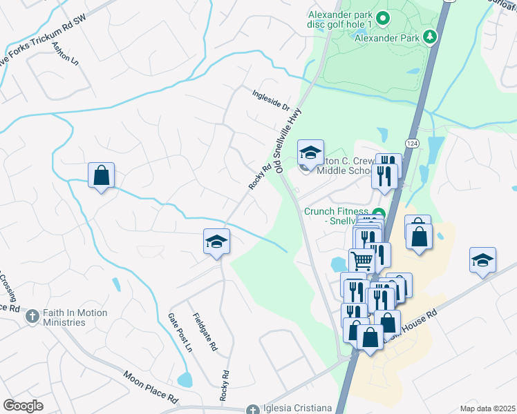 map of restaurants, bars, coffee shops, grocery stores, and more near in Lawrenceville