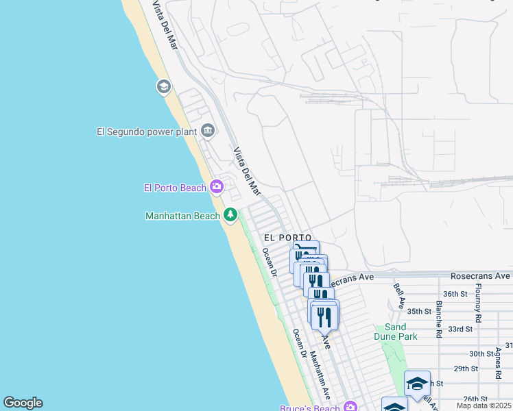map of restaurants, bars, coffee shops, grocery stores, and more near in Los Angeles County