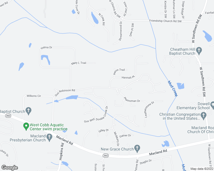 map of restaurants, bars, coffee shops, grocery stores, and more near 3352 Gus Robinson Road in Powder Springs