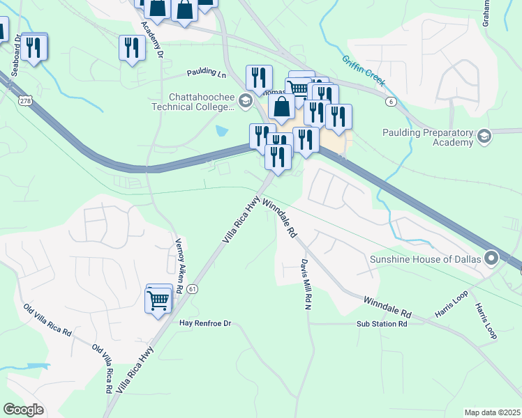 map of restaurants, bars, coffee shops, grocery stores, and more near 10 Winndale Road in Dallas