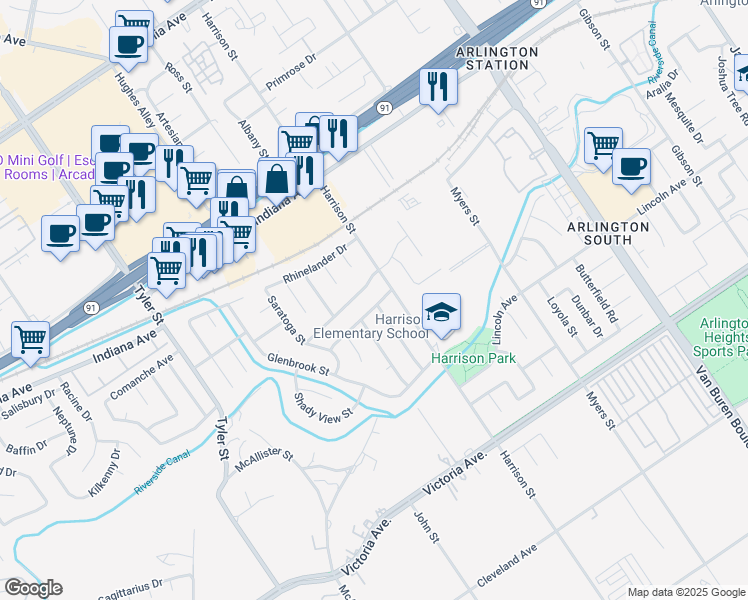 map of restaurants, bars, coffee shops, grocery stores, and more near 9945 Walnut Grove Avenue in Riverside