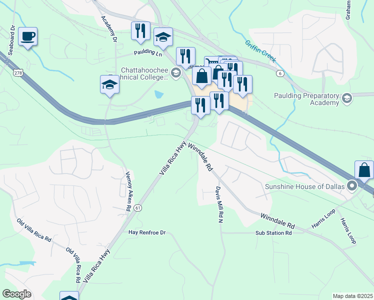 map of restaurants, bars, coffee shops, grocery stores, and more near 10 Winndale Road in Dallas