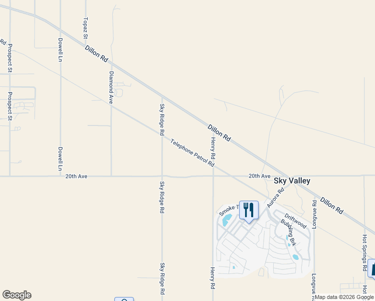 map of restaurants, bars, coffee shops, grocery stores, and more near Telephone Patrol Rd in Desert Hot Springs