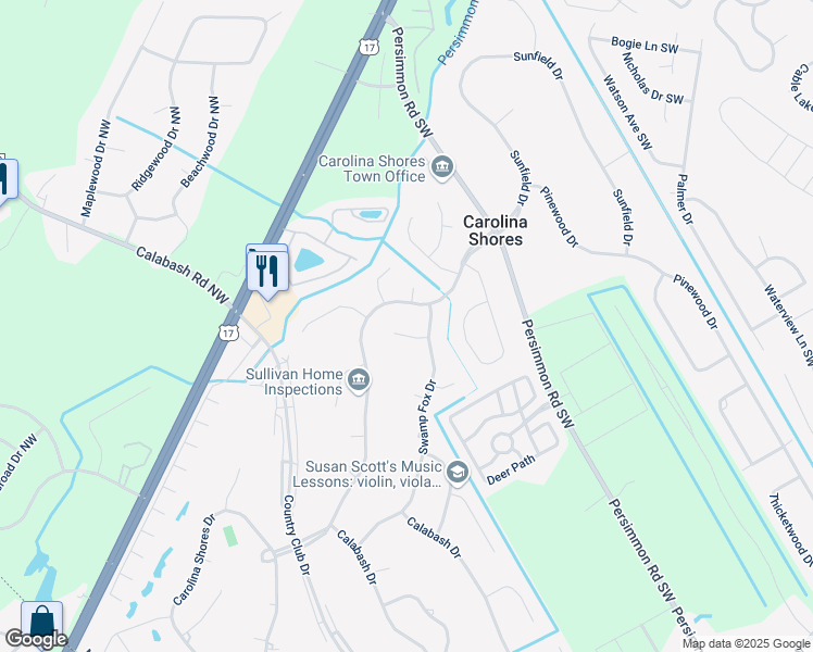 map of restaurants, bars, coffee shops, grocery stores, and more near 6 Pineridge Court in Carolina Shores