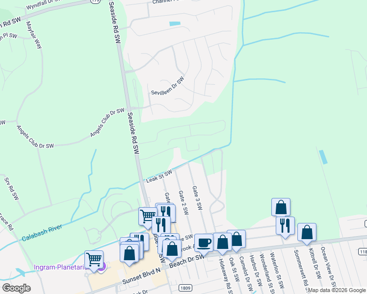 map of restaurants, bars, coffee shops, grocery stores, and more near in Ocean Isle Beach