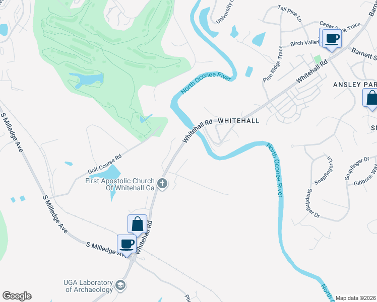 map of restaurants, bars, coffee shops, grocery stores, and more near 625 Whitehall Road in Athens