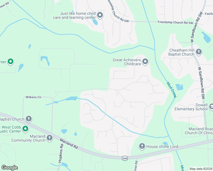 map of restaurants, bars, coffee shops, grocery stores, and more near 3352 Gus Robinson Road in Powder Springs