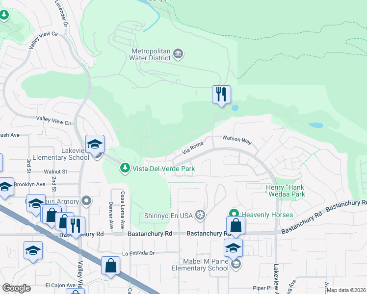 map of restaurants, bars, coffee shops, grocery stores, and more near 17953 Piazza San Carlo in Yorba Linda