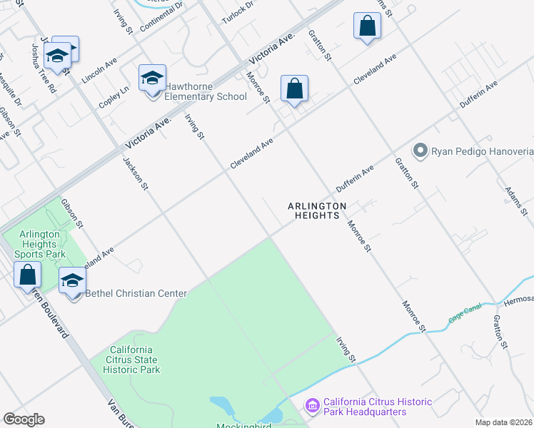 map of restaurants, bars, coffee shops, grocery stores, and more near 8853 Dufferin Avenue in Riverside