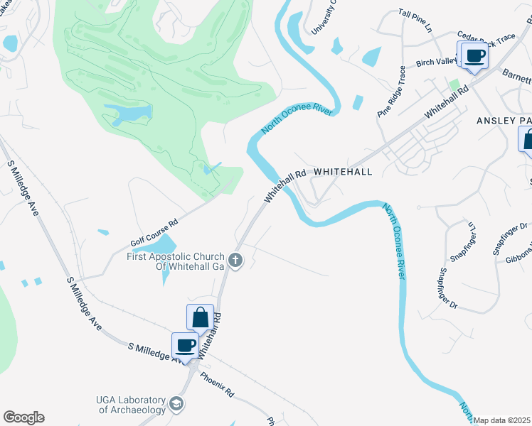 map of restaurants, bars, coffee shops, grocery stores, and more near 625 Whitehall Road in Athens