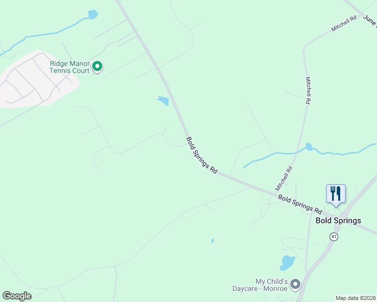 map of restaurants, bars, coffee shops, grocery stores, and more near 5109-5133 Bold Springs Road in Dacula