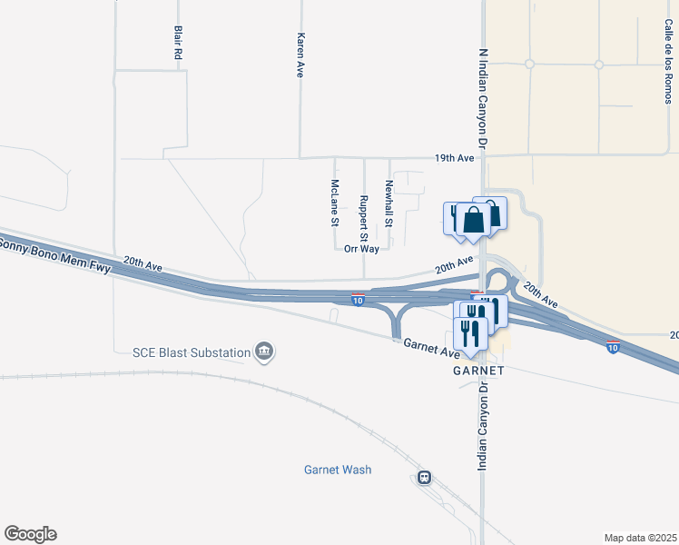 map of restaurants, bars, coffee shops, grocery stores, and more near 63695 Orr Way in Desert Hot Springs