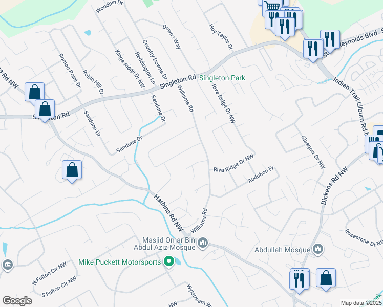 map of restaurants, bars, coffee shops, grocery stores, and more near 5342 Bishops Circle in Norcross
