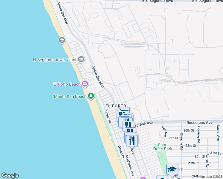 map of restaurants, bars, coffee shops, grocery stores, and more near in Los Angeles County