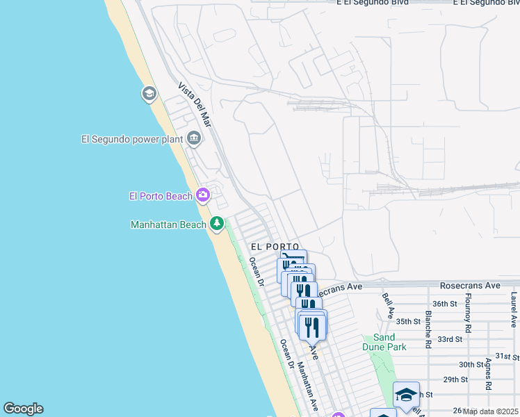 map of restaurants, bars, coffee shops, grocery stores, and more near in Los Angeles County