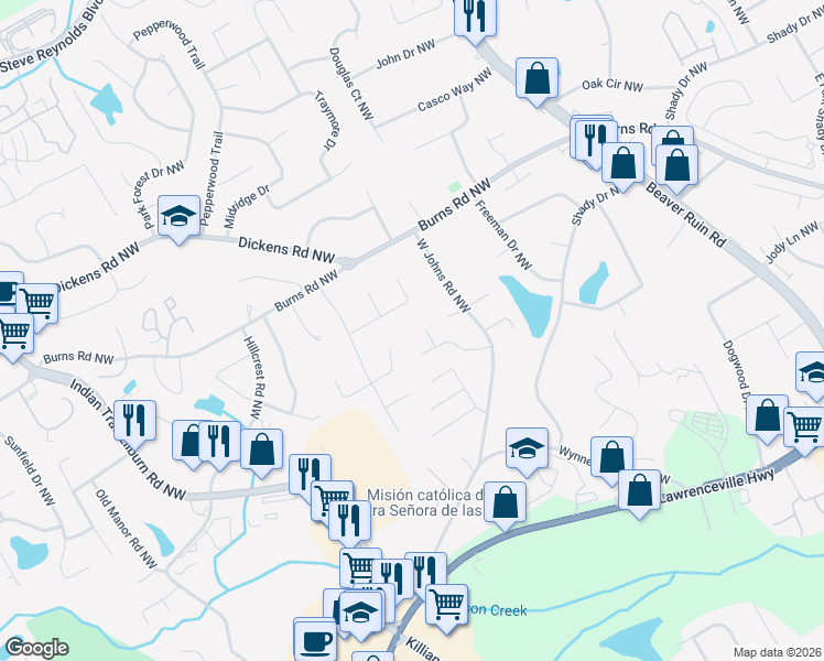 map of restaurants, bars, coffee shops, grocery stores, and more near 677 Cora Court in Lilburn