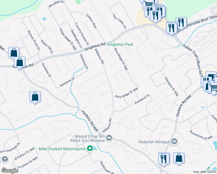 map of restaurants, bars, coffee shops, grocery stores, and more near 5342 Bishops Circle in Norcross