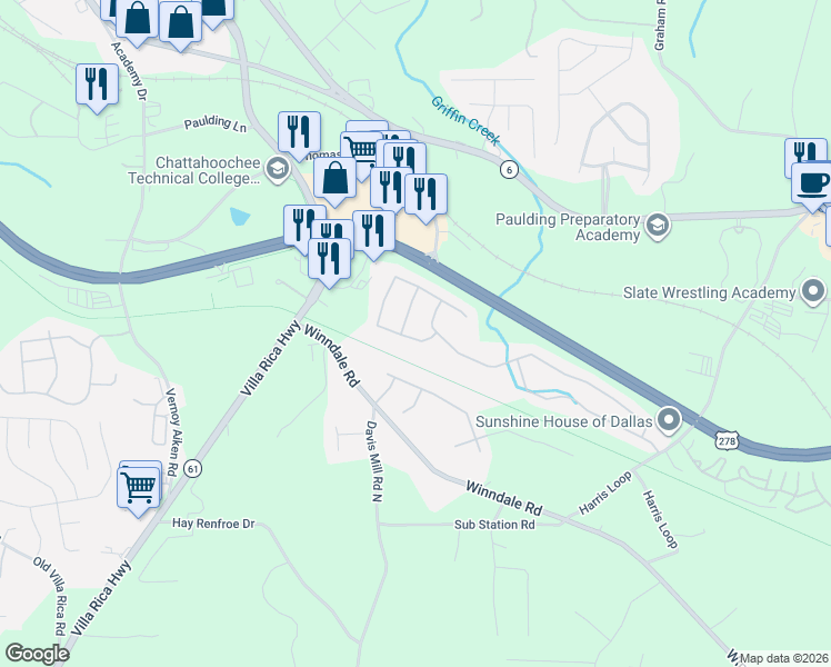 map of restaurants, bars, coffee shops, grocery stores, and more near 303 Silver Fox Trail in Dallas