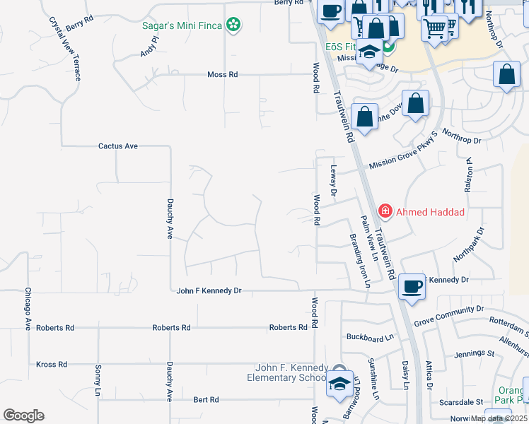 map of restaurants, bars, coffee shops, grocery stores, and more near 7971 Armagosa Drive in Riverside