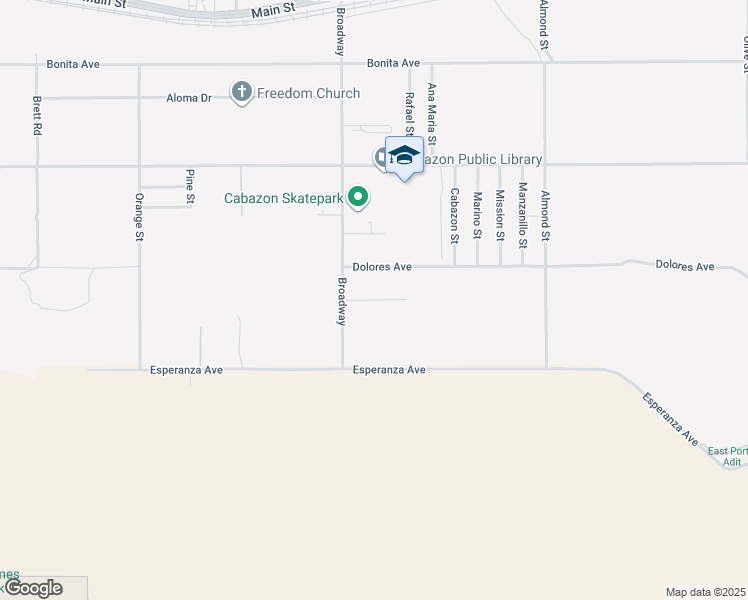 map of restaurants, bars, coffee shops, grocery stores, and more near Pamela Way in Cabazon