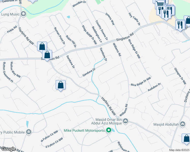 map of restaurants, bars, coffee shops, grocery stores, and more near 5452 Bishops Circle in Norcross
