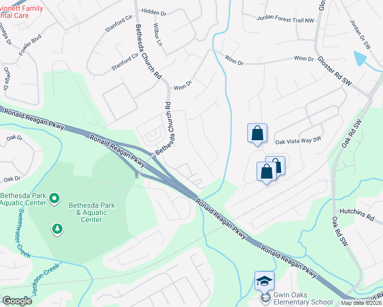 map of restaurants, bars, coffee shops, grocery stores, and more near 93 Hidden Valley Drive Southwest in Lawrenceville