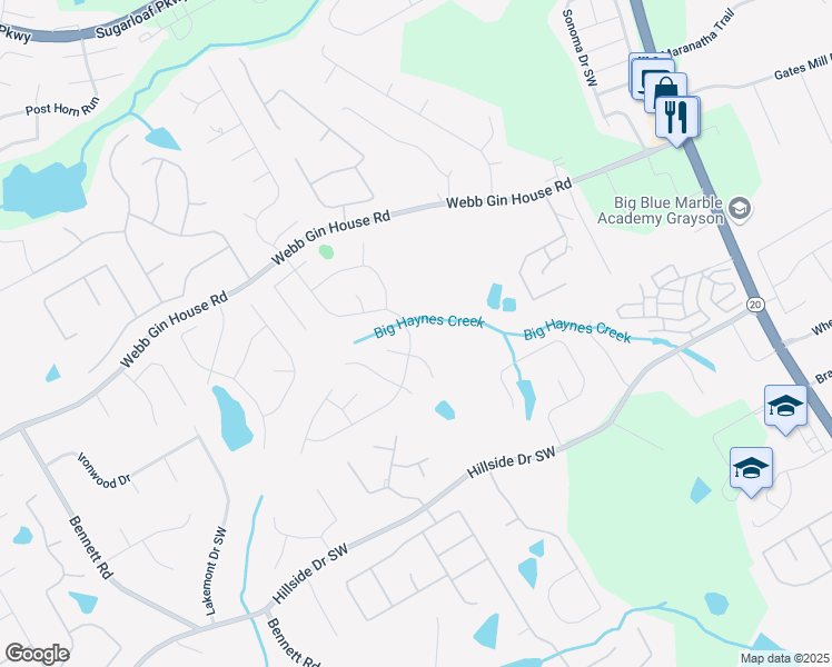 map of restaurants, bars, coffee shops, grocery stores, and more near 1520 Great Oaks Drive in Lawrenceville
