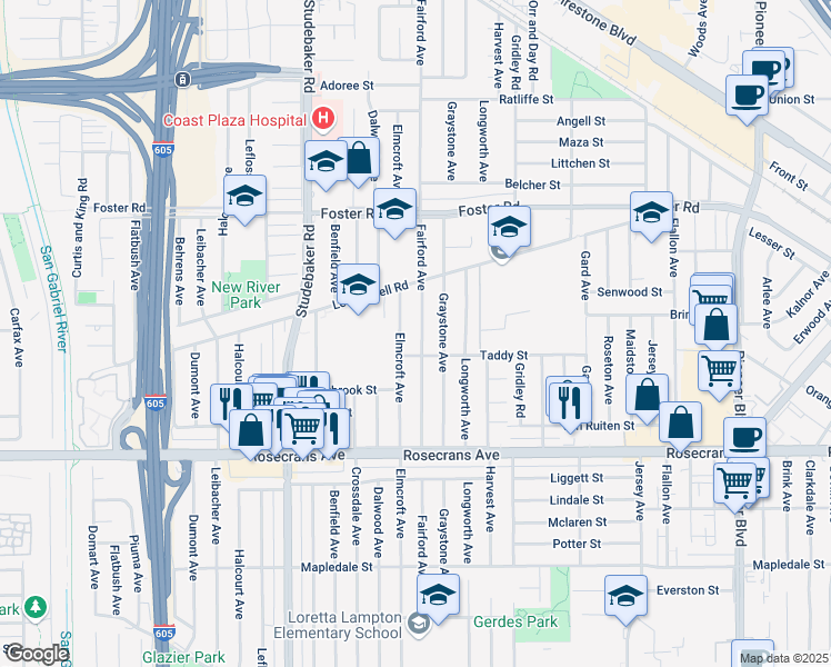 map of restaurants, bars, coffee shops, grocery stores, and more near 13813 Fairford Ave in Norwalk