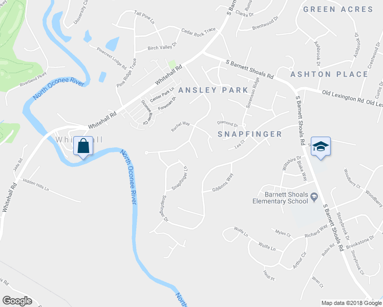 map of restaurants, bars, coffee shops, grocery stores, and more near 130 Flannigans Place in Athens