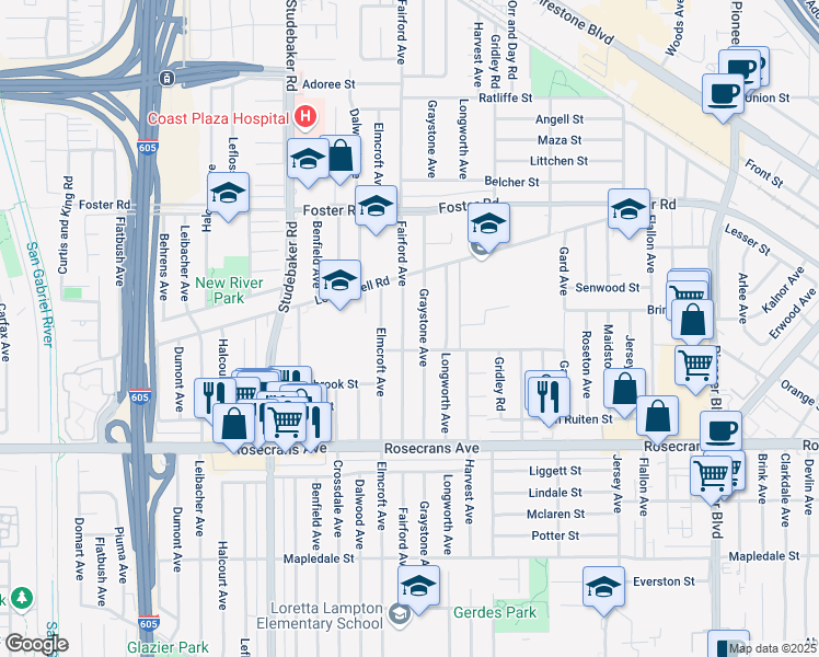 map of restaurants, bars, coffee shops, grocery stores, and more near 13813 Fairford Avenue in Norwalk