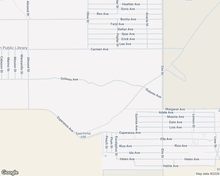 map of restaurants, bars, coffee shops, grocery stores, and more near Dolores Avenue in Cabazon